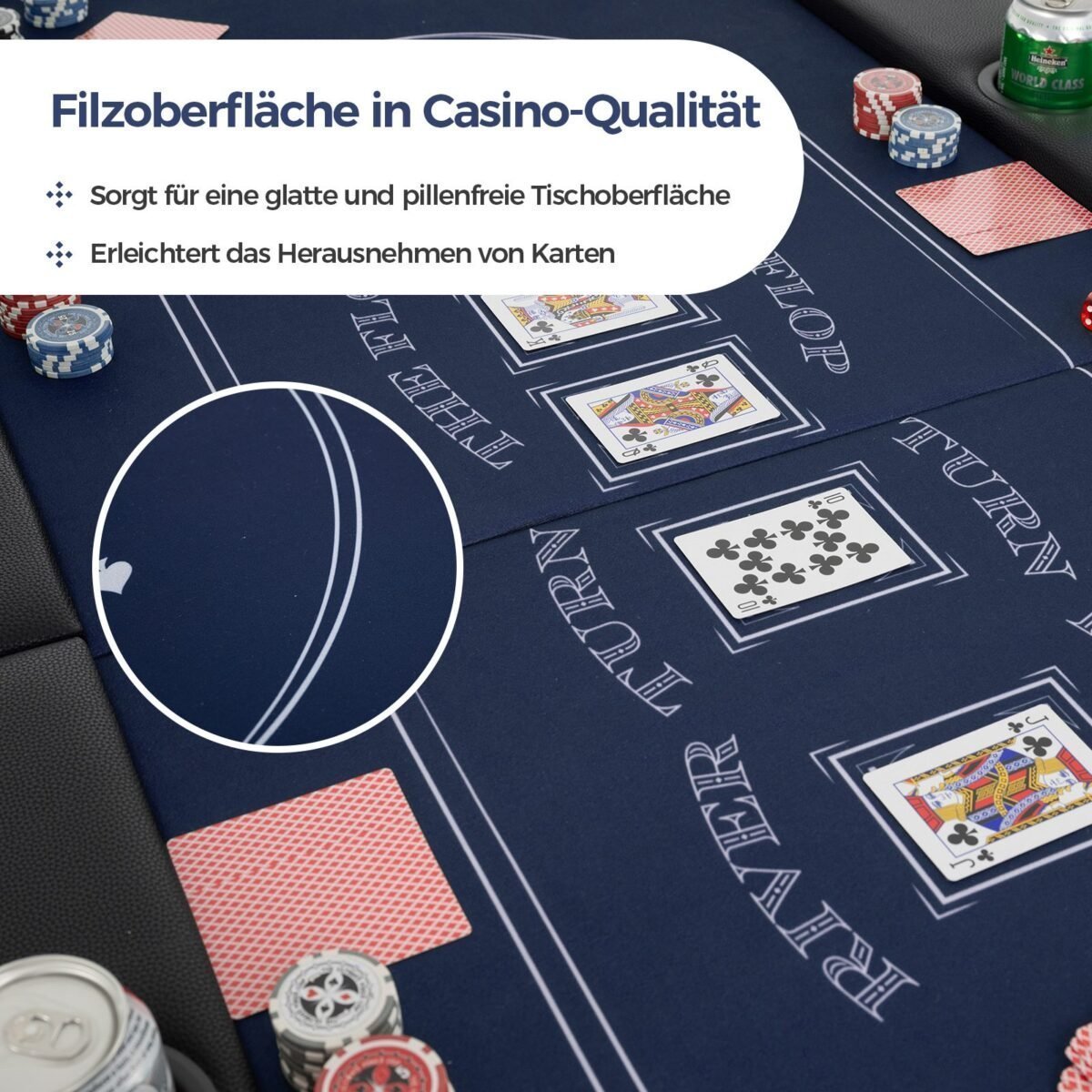 Sulankstomas pokerio stalas 8 žaidėjams su puodelių laikikliais (Mėlyna)