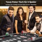Sulankstomas pokerio stalas 8 žaidėjams su puodelių laikikliais ir paminkštinta atrama (Juoda)