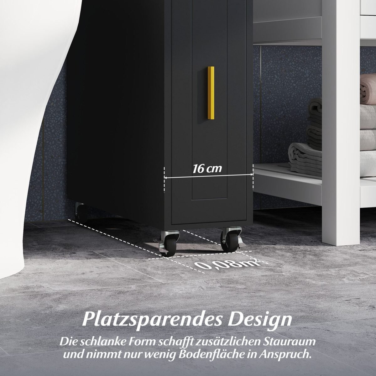 Siauras vonios organizatorius su stalčiumi ir tualetinio šepetėlio laikikliu (Juoda)