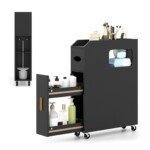 Siauras vonios organizatorius su stalčiumi ir tualetinio šepetėlio laikikliu (Juoda)