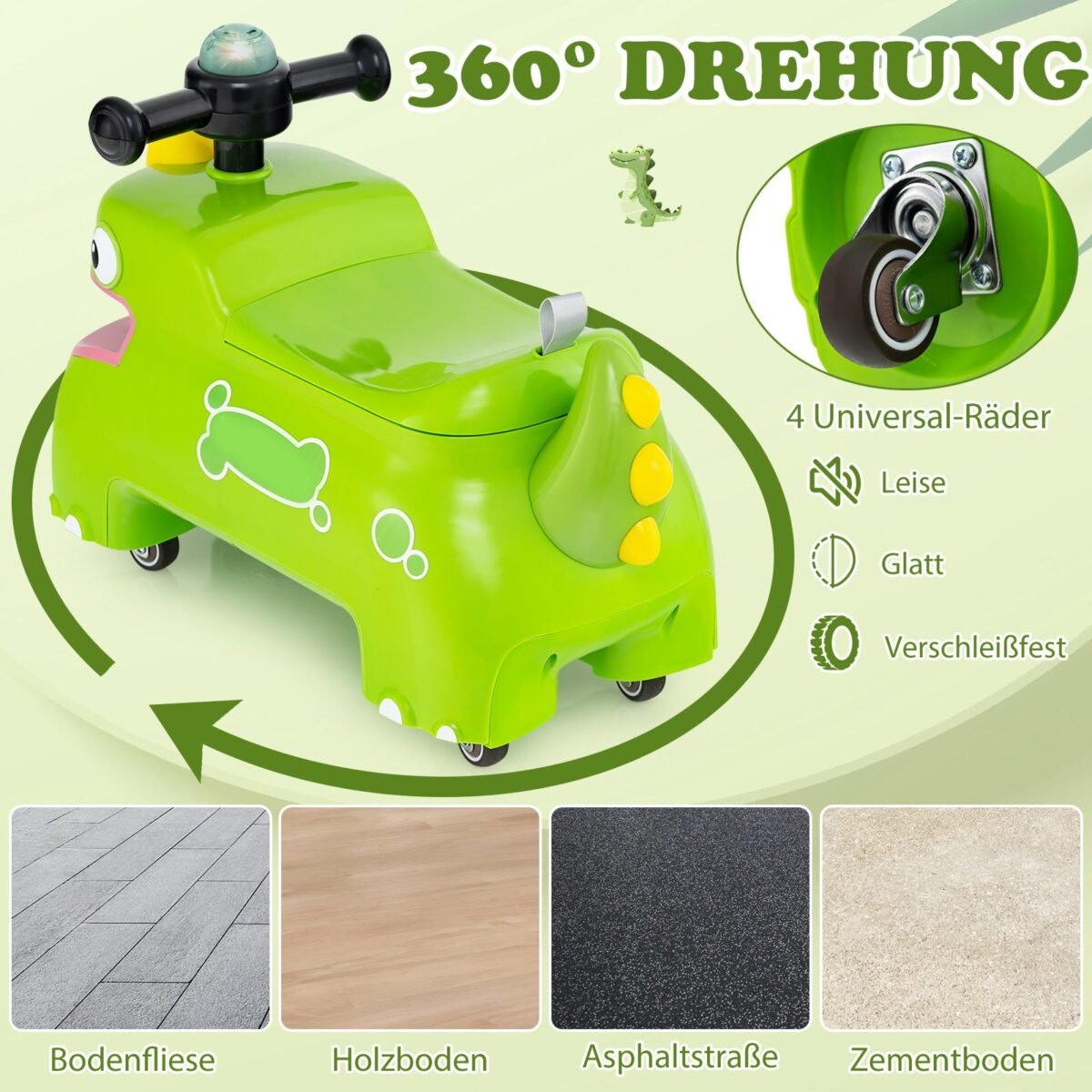 Vaikiškas paspiriamasis automobilis su daiktadėže ir garsais (Žalia)