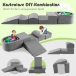 5 dalių minkštų putplasčio blokų komplektas su kamuoliukų baseinu ir nuimamu užvalkalu (Pilka)