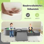 5 dalių minkštų putplasčio blokų komplektas su kamuoliukų baseinu ir nuimamu užvalkalu (Pilka)