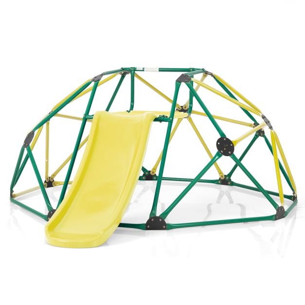kletterkuppelmitrutsche180kgbelastbarkeitklettergerstinkuppelformgrngelb_1754970701317_image_1 Žaidimų aikštelė vaikams su kupolu ir čiuožykla (Žalia)