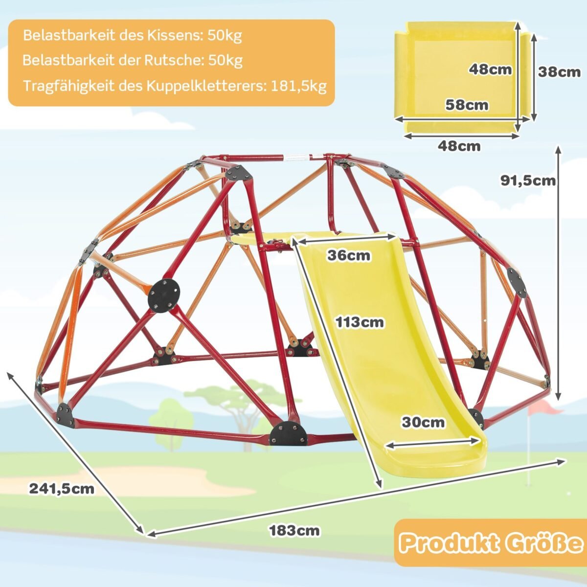 Vaikų kopūstgalvis su čiuožykla ir platforma (Oranžinė)