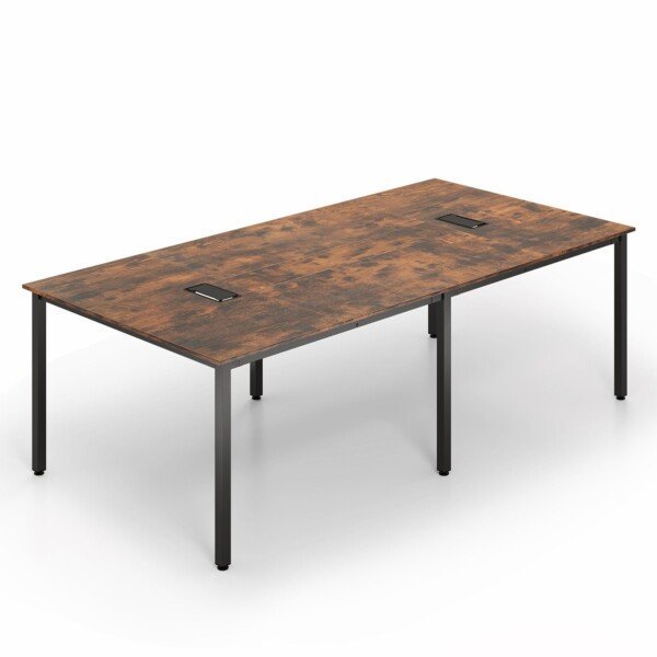 Konferencinis stalas 240 cm su dviem laidų pravedimais iki 10 žmonių (Rustiška ruda)