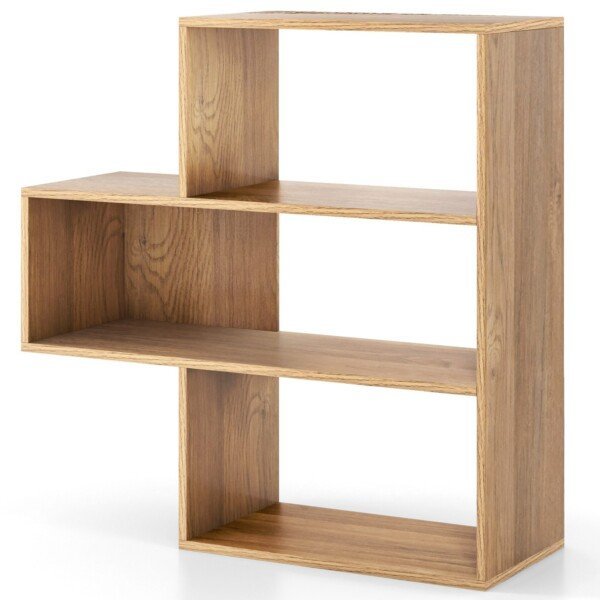 Konveksinė knygų lentyna su trimis pakopomis (Natūrali)