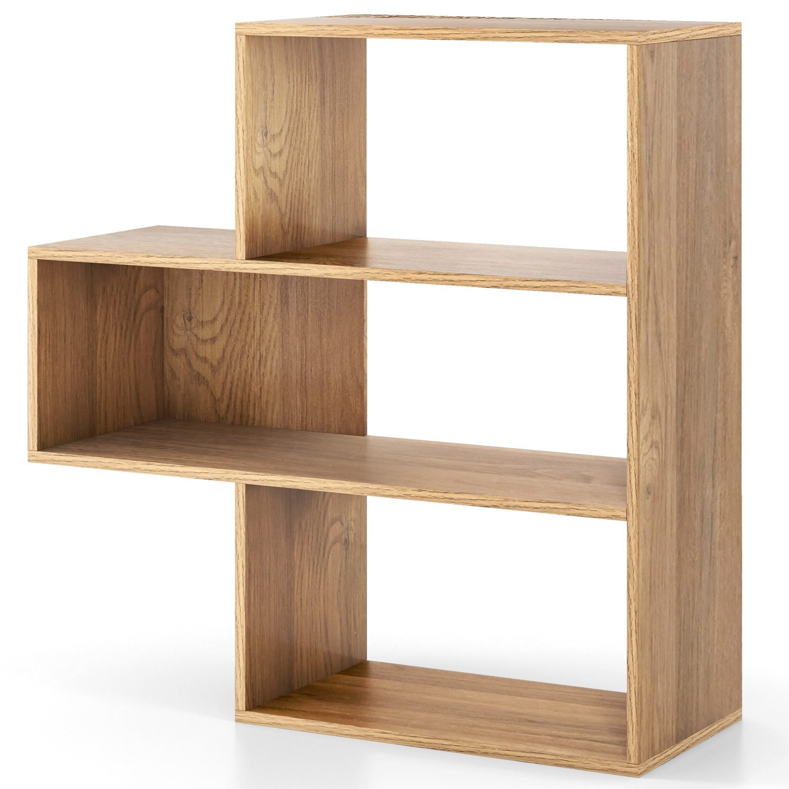 konvexesbcherregalmitkippschutz3ebenenstandregalraumteiler295x84x835cmnatur_1753854162588_image_2 Konveksinė knygų lentyna su trimis pakopomis (Natūrali)