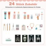 Vaikiškas medinis gydytojo kabineto žaislas su 24 priedais (Rožinė)