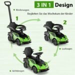 Vaikiškas paspiriamasis automobilis su stūmimo rankena ir daiktadėže (Žalia)