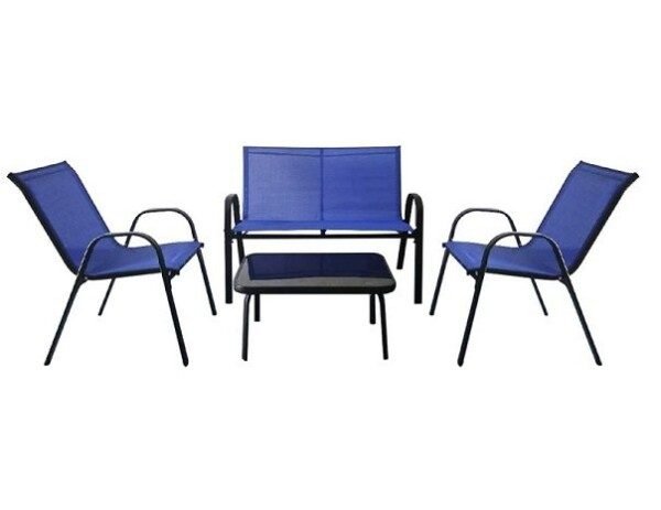 Lauko baldų komplektas su stalu ir dviem kėdėm (Mėlyna)