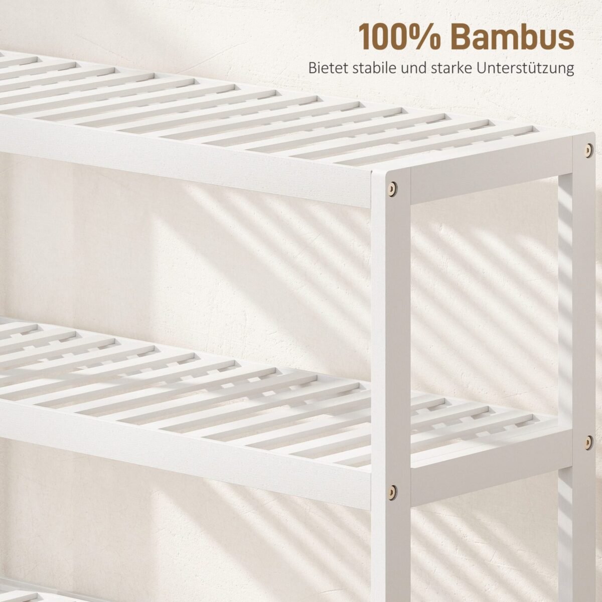 Trijų lygių bambukinė batų ir daiktų lentyna