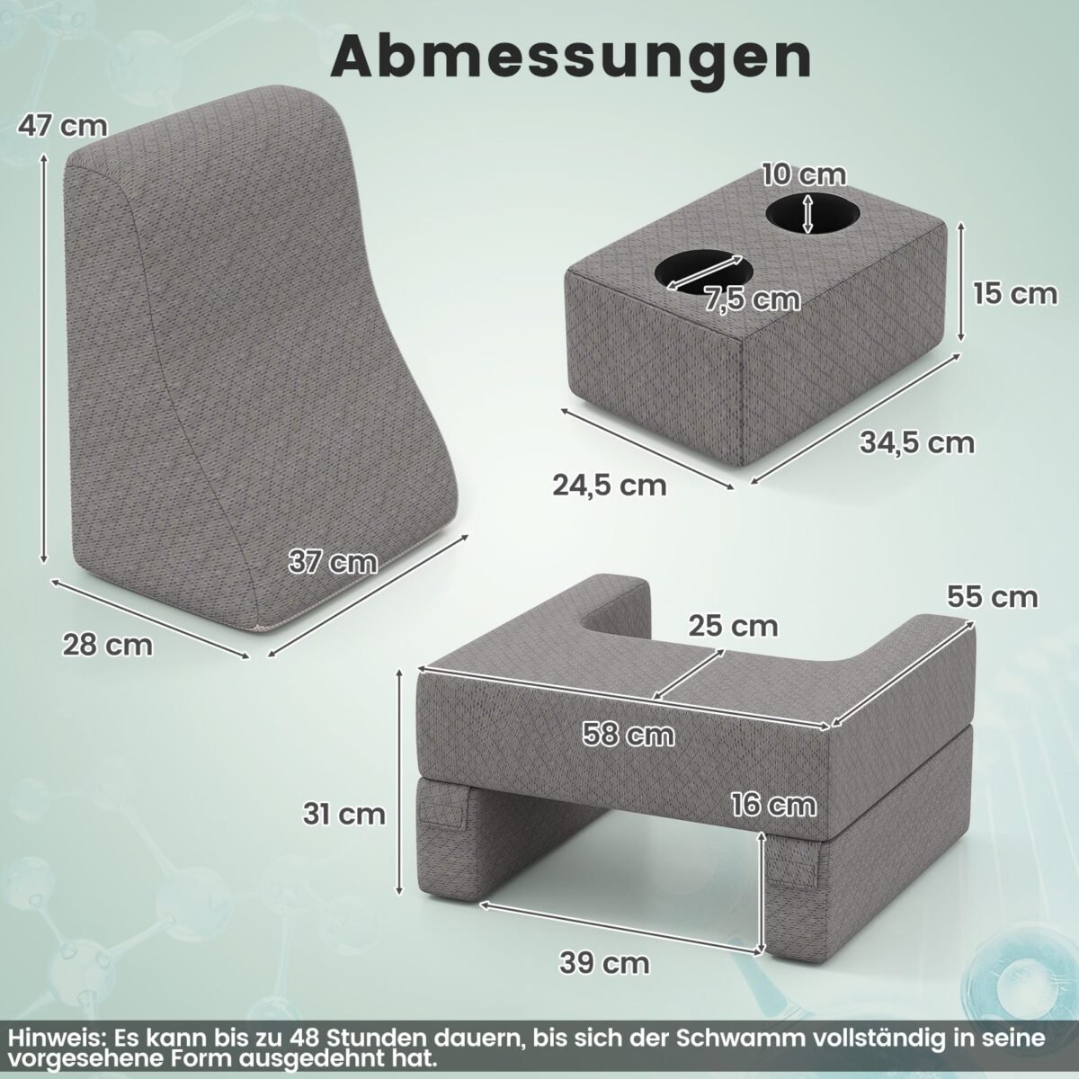 Ergonomiškas skaitymo pagalvių komplektas su dėklais ir puodelių laikikliais (Pilka)