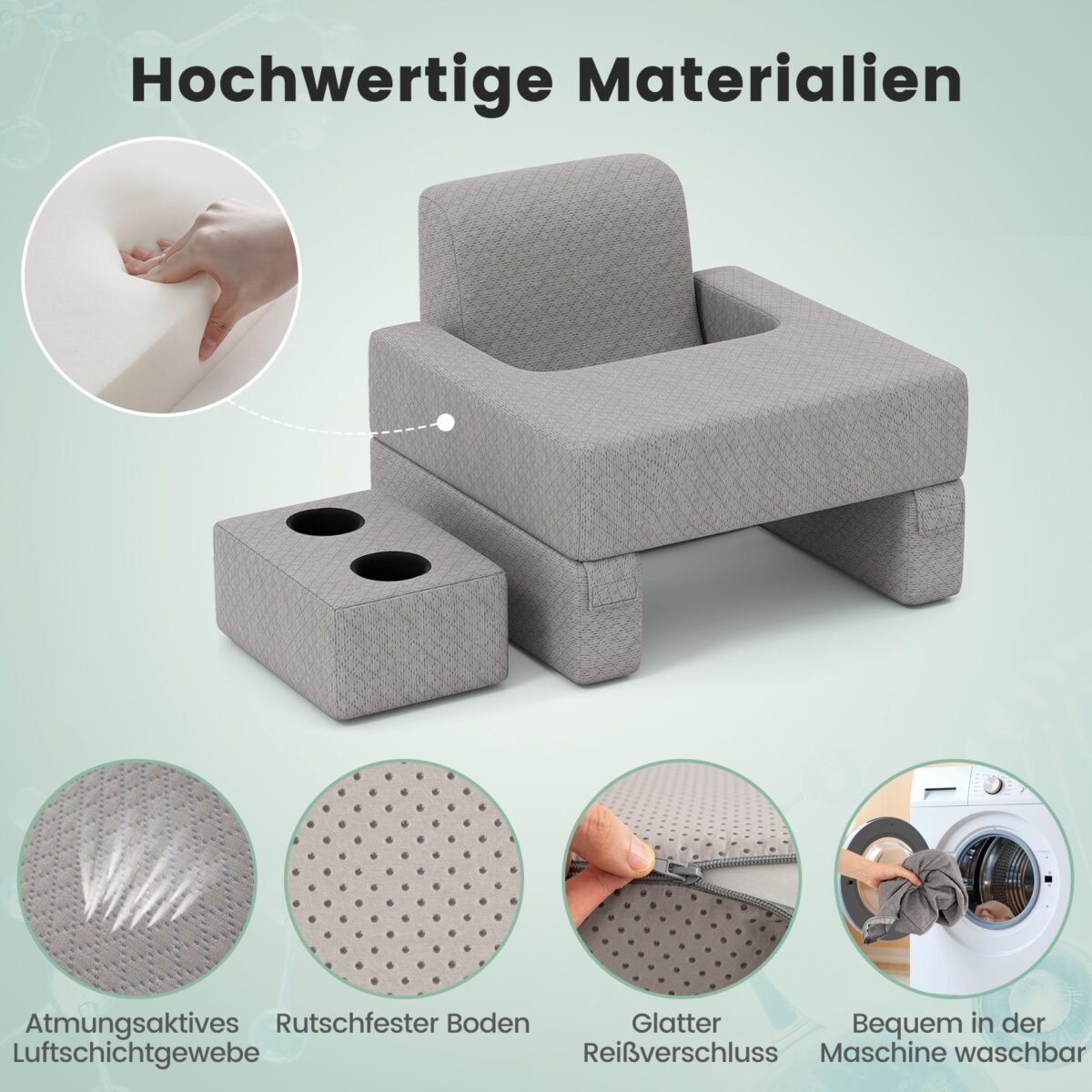 Ergonomiškas skaitymo pagalvių komplektas su dėklais ir puodelių laikikliais (Pilka)