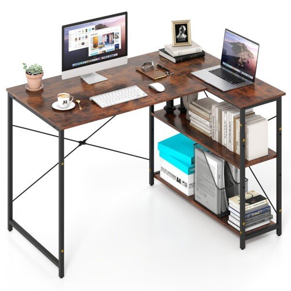 Kampinis rašomasis stalas su reguliuojama lentyna (Ruda)