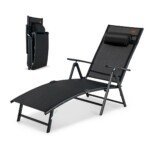 Sulankstoma lauko gulto kėdė su reguliuojamu atlošu (Juoda)