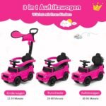 Daugiafunkcinis vaikiškas automobilis-stumdukas su reguliuojamu stogeliu (Rožinė)