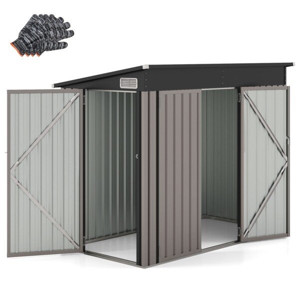 Metalinė sodo pavėsinė su dvigubomis durimis ir nuožulniu stogu (Šviesiai ruda)