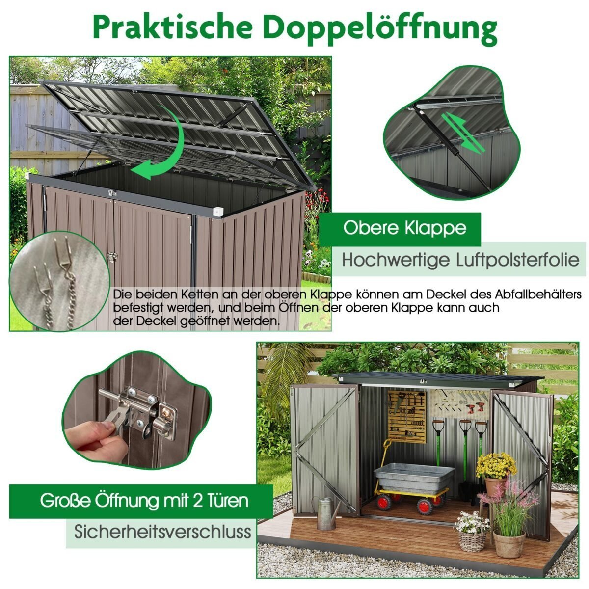 Metalinė lauko spintelė dviem šiukšlių dėžėms (Ruda)