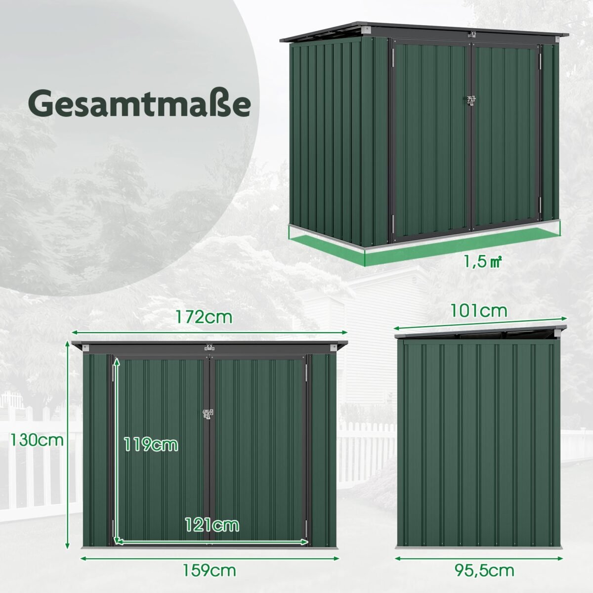 Pastogė 2 šiukšliadėžėms metalinė žalia (Žalia)