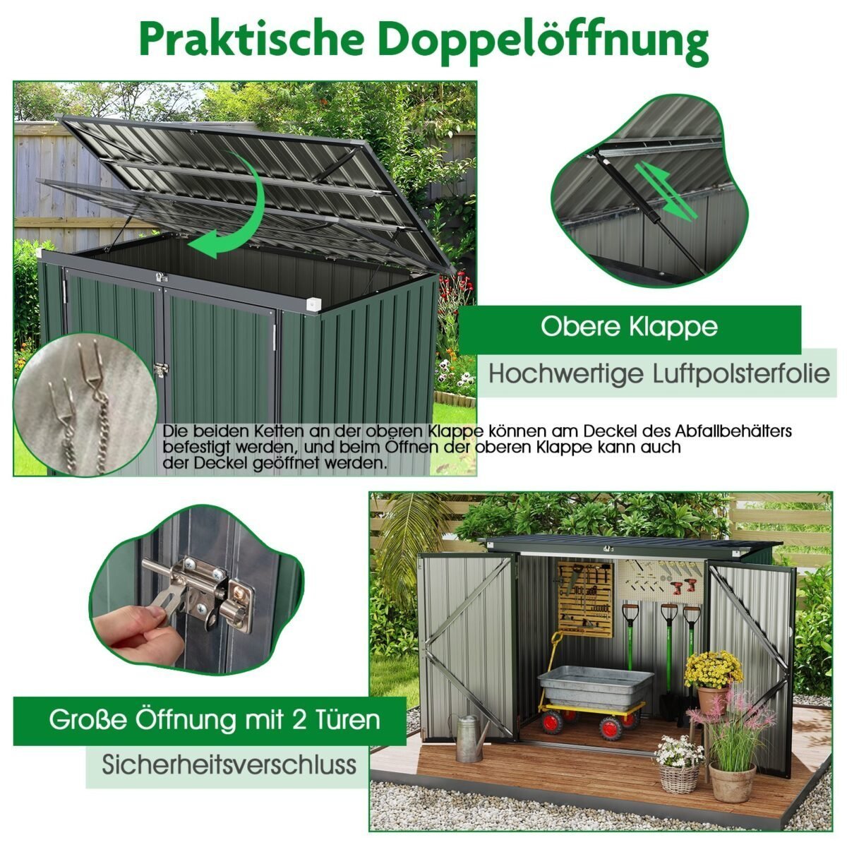 Pastogė 2 šiukšliadėžėms metalinė žalia (Žalia)