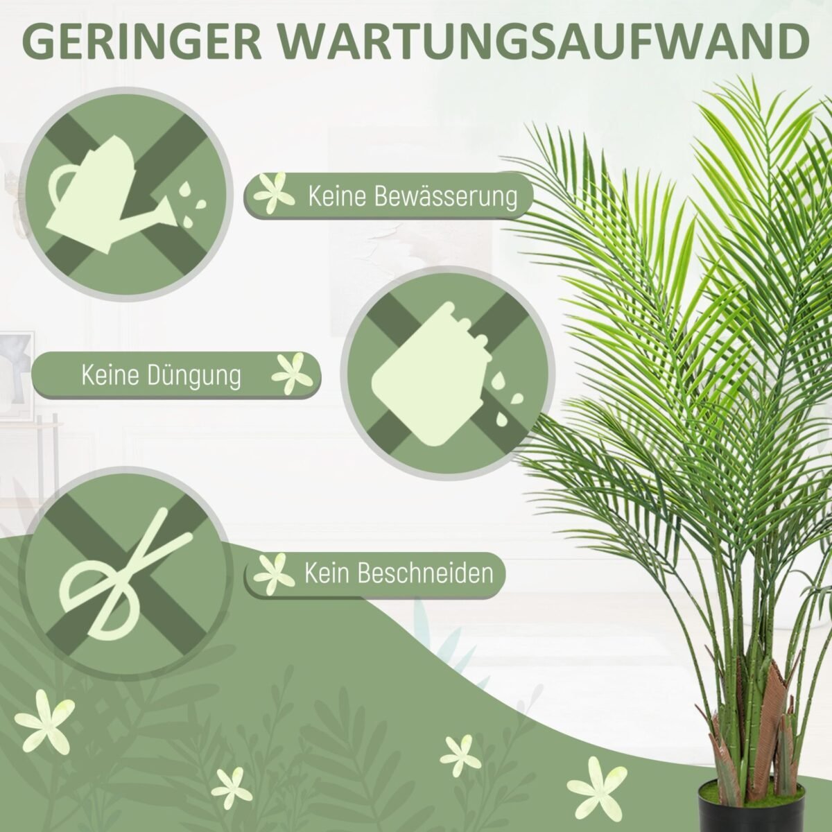 Dirbtinė Arekos palma, 120 cm aukšta, atspari UV spinduliams