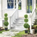 UV atsparūs dirbtiniai topiarai su 3 rutuliais vazonuose, 2 vnt., 100 cm aukščio