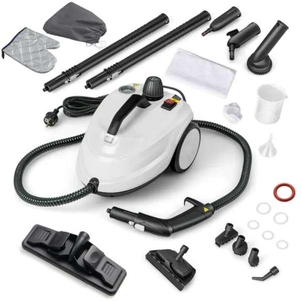 Galingas 2000W nešiojamas garų valytuvas su 15 priedų (Balta)