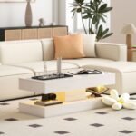 Modernus kavos staliukas su nuotoliu valdomu LED apšvietimu ir talpia saugykla