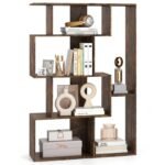 4 aukštų knygų lentyna su 6 skyriais ir atviromis geometrinėmis formomis (Kavos)