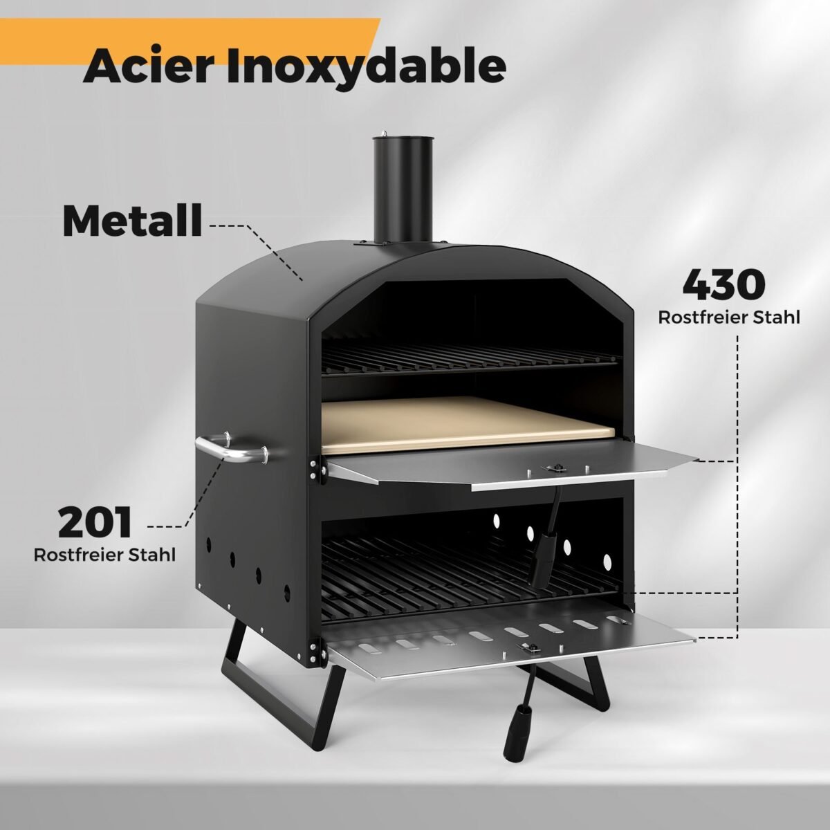 Kempingo tipo picos ir maisto krosnis su 40 cm akmeniu (Juoda)