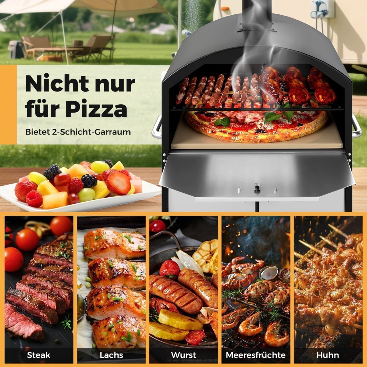 Kempingo tipo picos ir maisto krosnis su 40 cm akmeniu (Juoda)