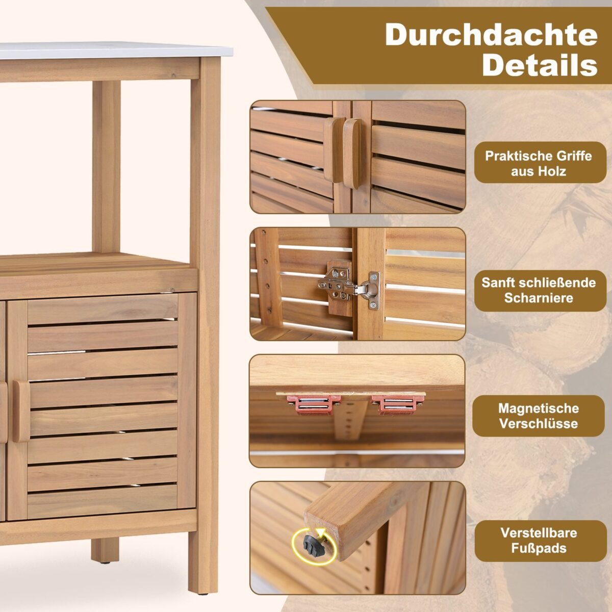 Lauko sodo daržo darbo stalas iš akacijos (Natūrali)