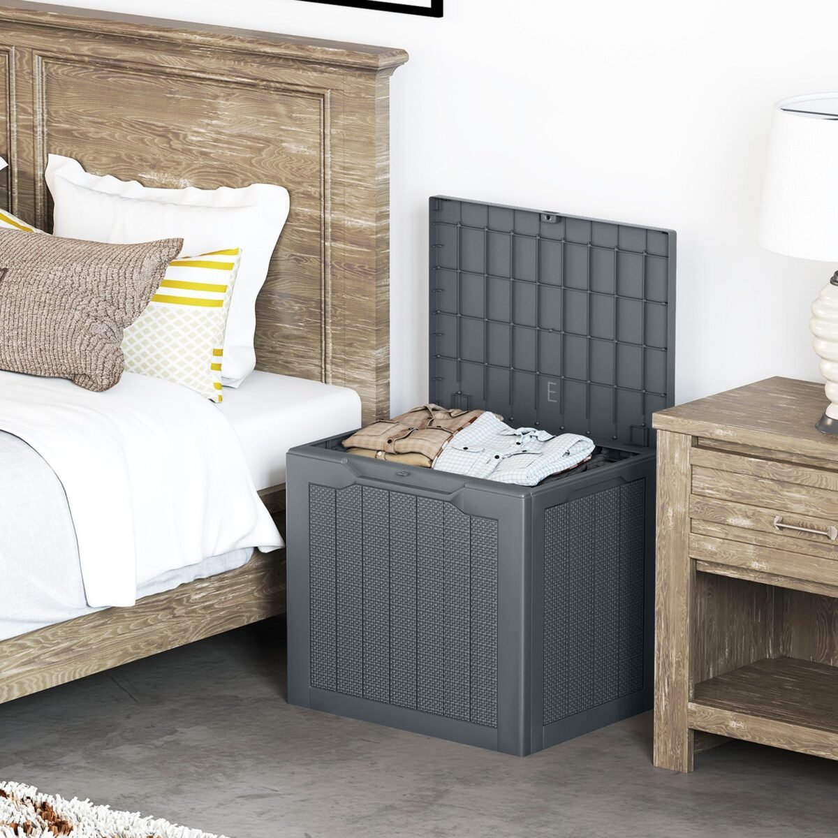 Lauko daiktadėžė su užraktu ir pintos rotango išvaizda (Pilka)