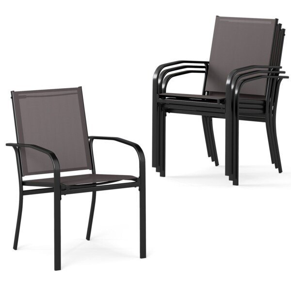 Lauko valgomojo kėdės 4 vnt. su kvėpuojančiu audiniu (Pilka)