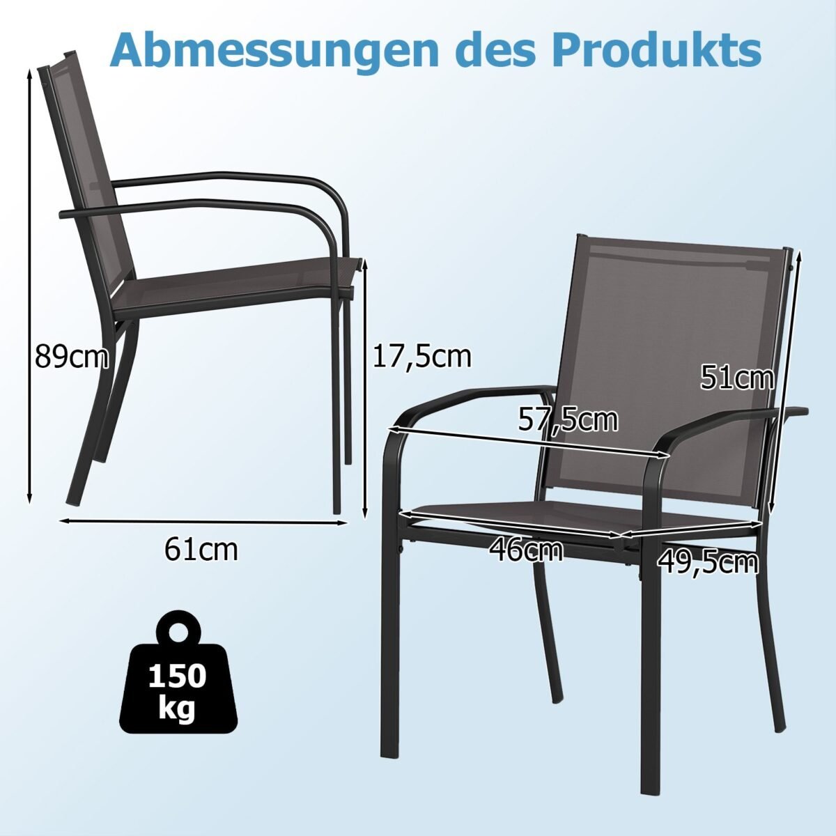 Lauko valgomojo kėdės 4 vnt. su kvėpuojančiu audiniu (Pilka)