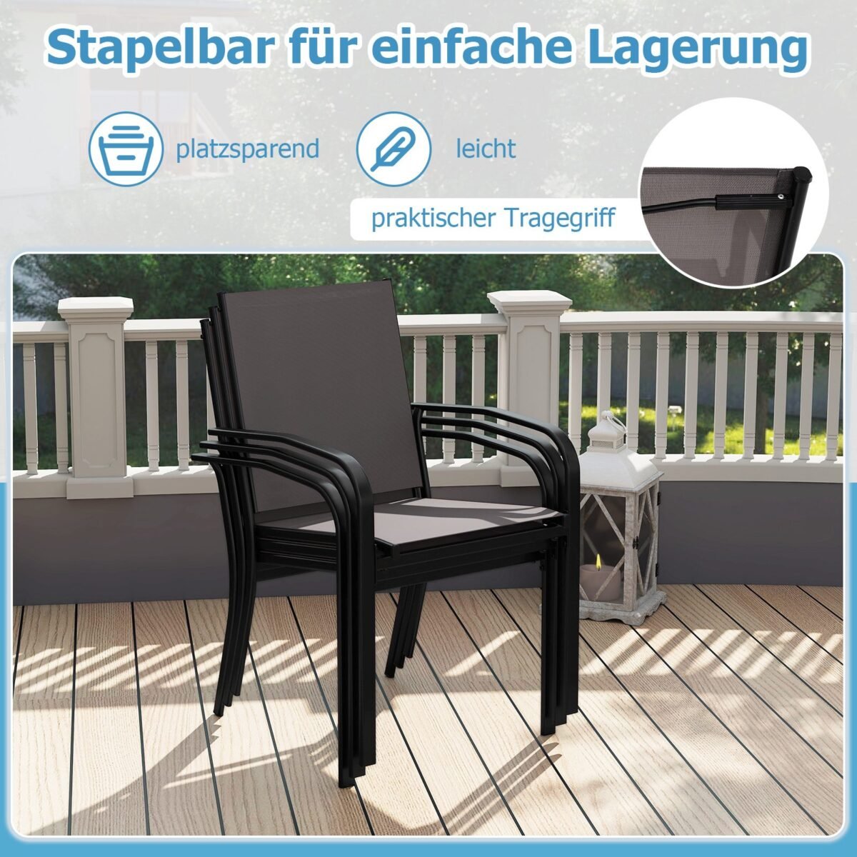 Lauko valgomojo kėdės 4 vnt. su kvėpuojančiu audiniu (Pilka)