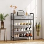 Trijų lygių prieškambario batų lentyna su stalčiumi