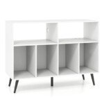 Stovas patefonui su įmontuota įkrovimo stotele ir vieta vinilinėms plokštelėms (Balta)