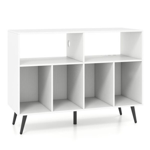 Stovas patefonui su įmontuota įkrovimo stotele ir vieta vinilinėms plokštelėms (Balta)