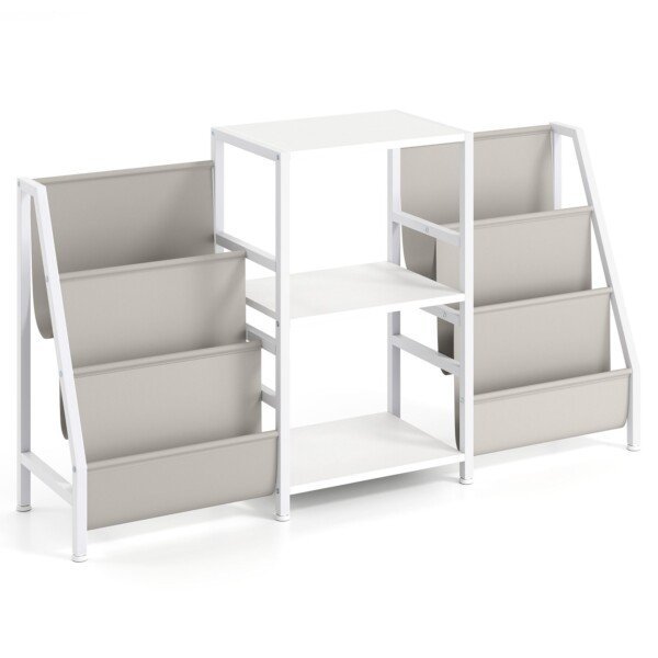 Stovas grotuvui su lentynomis ir laikymo vietomis vinilo plokštelėms (Balta)