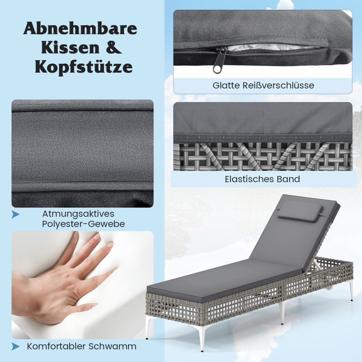 Reguliuojama lauko gultavietė su čiužiniu (Pilka)