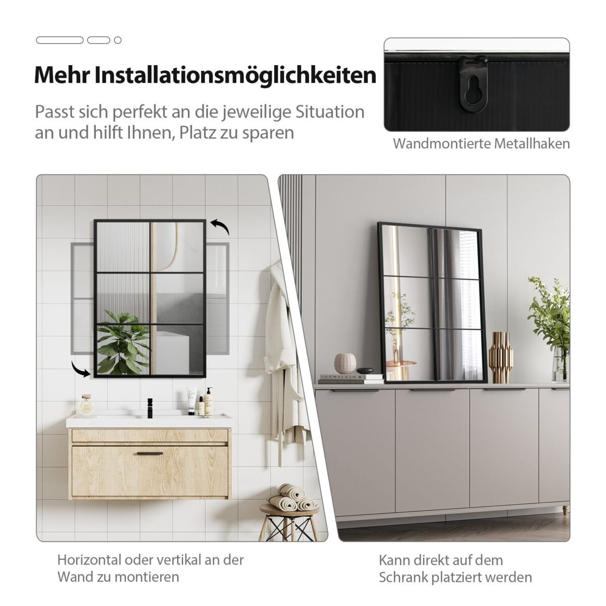 Stačiakampis veidrodis metaliniu rėmu (Juoda)