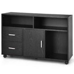 Mobilus biuro spintelė su dviem stalčiais ir trimis atviromis lentynomis (Juoda)