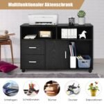 Mobilus biuro spintelė su dviem stalčiais ir trimis atviromis lentynomis (Juoda)