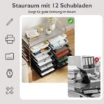 Mobilus 12 stalčių vežimėlis su laikymo lentyna (Mišri juoda)