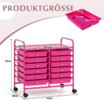 Mobilus 12 stalčių vežimėlis su padėklu (Tamsiai rožinė)