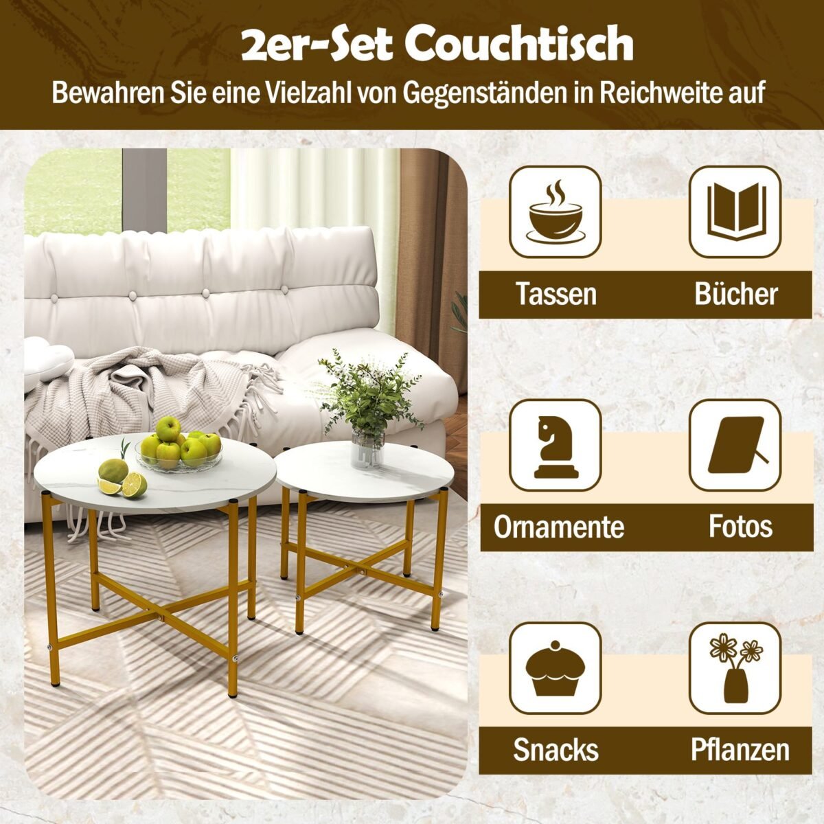 Stalviršių komplektas su metaliniu rėmu (Balta)