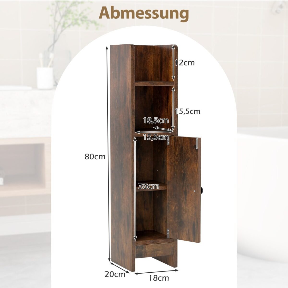 Kompaktiška vonios spintelė su atvirais skyriais (Ruda)