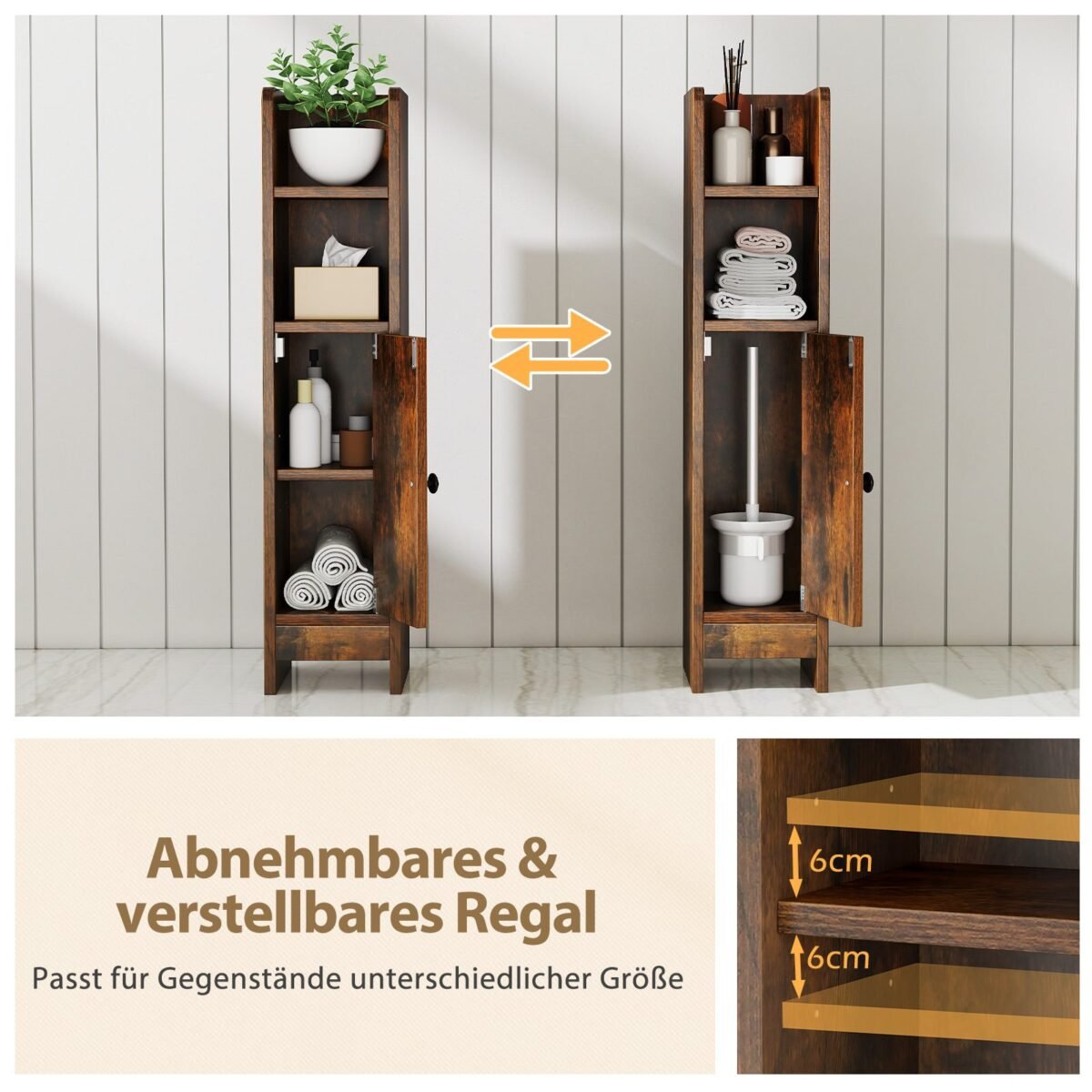 Kompaktiška vonios spintelė su atvirais skyriais (Ruda)